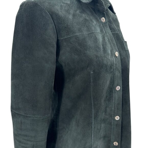 Roncarati Womens 0/2 Shirt Jacket Leather Suede Black Button Collared Western Bo - Picture 3 of 11